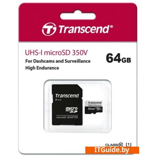 Transcend microSDXC TS64GUSD350V 64GB (с адаптером) ver3