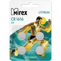 Элементы питания Mirex CR1616 Mirex литиевая блистер 4 шт. 23702-CR1616-E4