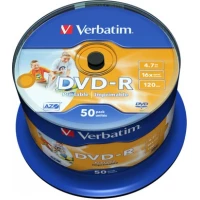 DVD-R диск Verbatim 4.7Gb 16x AZO Wide Inkjet Printable без ЛОГО по 50 шт. CakeBox