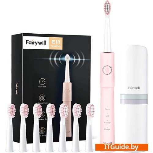 Электрическая зубная щетка Fairywill E11 (розовый, 8 насадок) ver1
