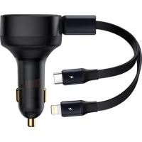 Автомобильное зарядное Baseus Enjoyment Retractable 2-in-1 Car Charger C+L 30W CGTX000001