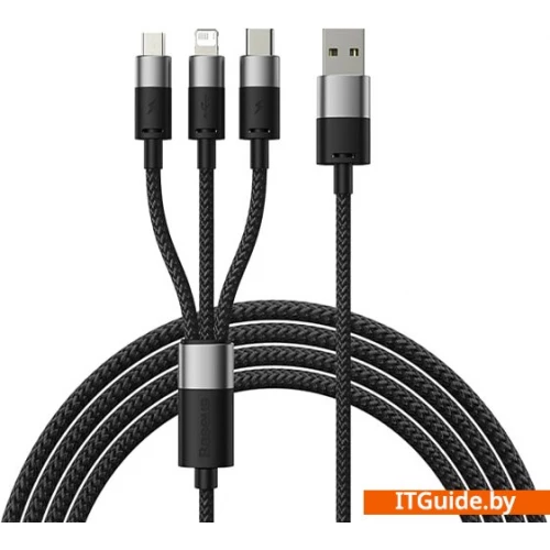 Кабель Baseus StarSpeed 1-for-3 Fast Charging Data Cable (0.6 м, черный) ver1