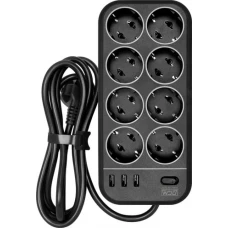 Сетевой фильтр Powercom SP-08 USB03AB (3 м, 8 розеток, черный)