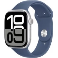 Умные часы Apple Watch Series 10 46 мм (алюминиевый корпус, серебристый/синий, спортивный силиконовый ремешок M/L)