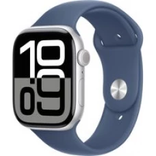 Умные часы Apple Watch Series 10 46 мм (алюминиевый корпус, серебристый/синий, спортивный силиконовый ремешок S/M)