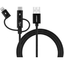 Кабель Momax DX1D OneLink 3-in-1 USB Type-A - Lightning/microUSB/USB Type-C (1 м, черный)