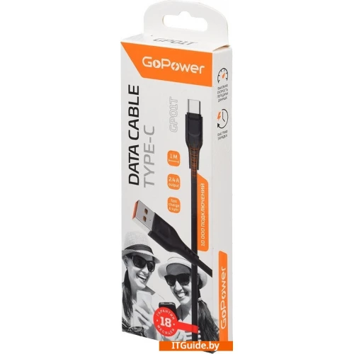 Кабель GoPower 00-00018566 USB Type-A - USB Type-C (1 м, черный) ver4